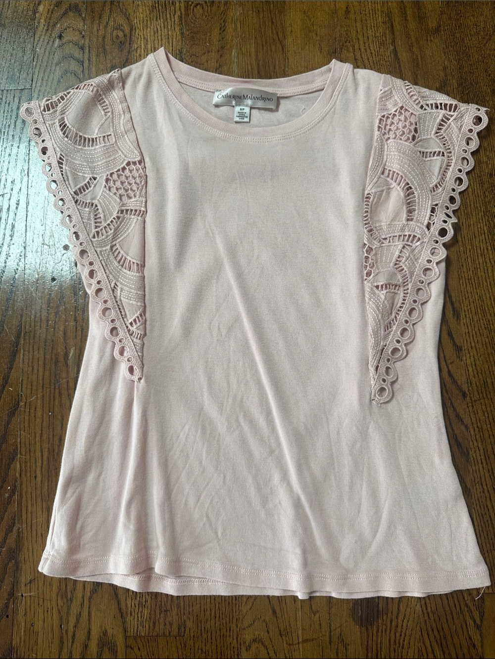 Catherine Malandrino Pale Pink Lace Flutter Sleeve Tank Short Sleeve Top Small